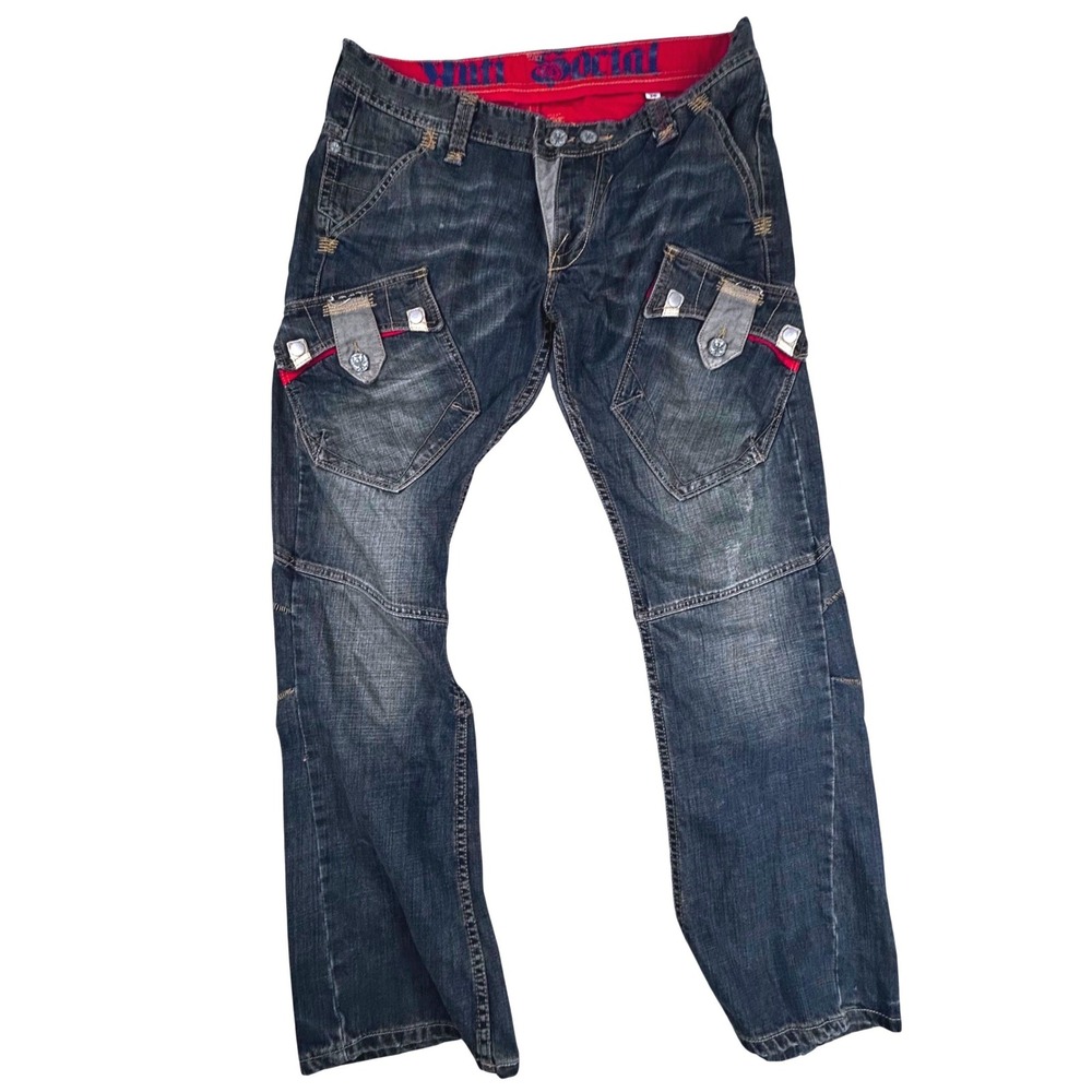 Anti Society Y2K Grunge Jeans Mens 36 Wide Leg Distressed Denim